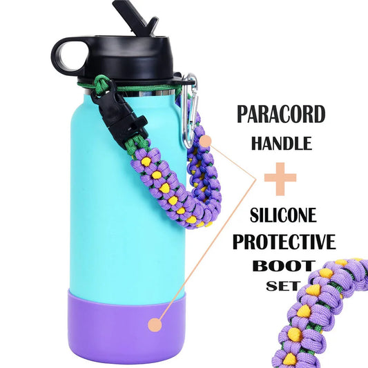 Paracord Handle For Wide Mouth Water Bottle And Silicone Sleeve Boot Compatible With Hydro Flask Tumblers Accessories