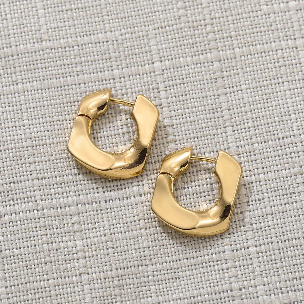 Punk Gold plated Chunky Irregular Hammered Hoop Earrings for Women Minimalist Geometric Twisted Polished Ear Ring Huggie Hoops