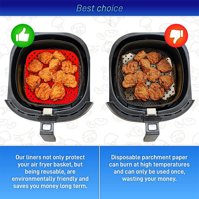 LMETJMA 3Pcs Silicone Air Fryer Lines Reusable Air Fryer Liners 8.5Inch Square Non-Stick Air Fryer Mat for Frying Steaming JT153