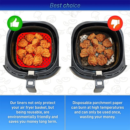 LMETJMA 3Pcs Silicone Air Fryer Lines Reusable Air Fryer Liners 8.5Inch Square Non-Stick Air Fryer Mat for Frying Steaming JT153