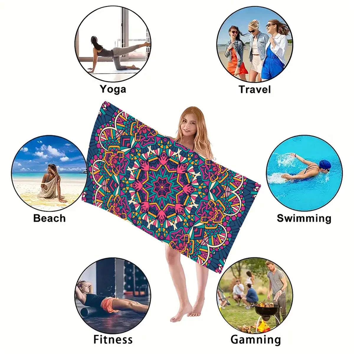 1PC Beach Towel Boho Design Bath Towels Extra Large Sand Free Quick Dry Travel Towels Gifts For Yoga Sports Adults