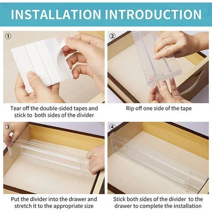 1/2/4/8PCS Drawer Dividers Organizers Adjustable Cabinet Storage Clothes Drawer Organizer Clear Drawers Separators Kitchen Tools