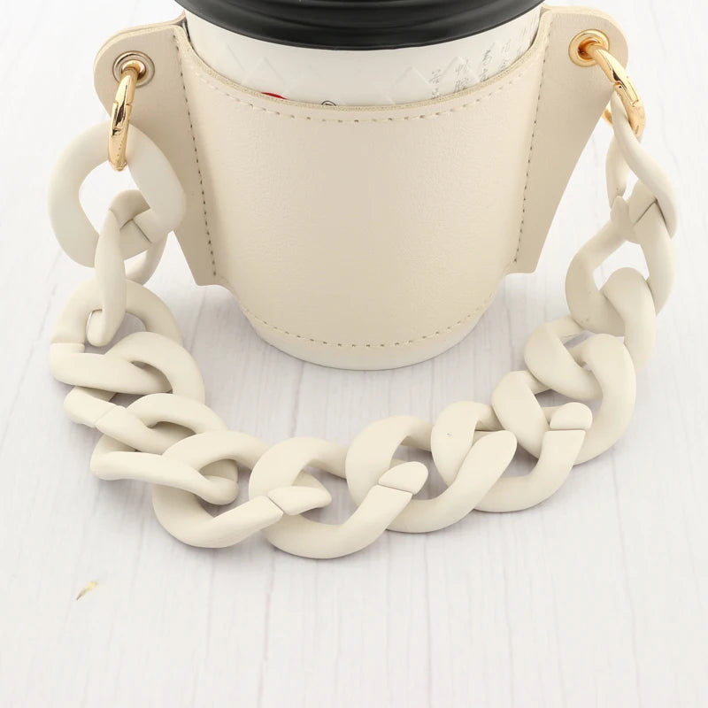 Reusable Leather Cup Coffee Sleeve with Chain Hot Coffee Iced Coffee Sleeve Leather Drink Carrier For Coffee Drinks Coffee Purse