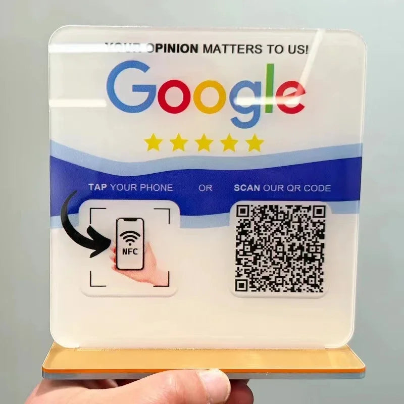 Custom Google Review Sign With Stand Scan QR Code Business Decor Acrylic Google Review NFC QR Code Sign Review Us on Google