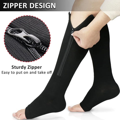 1Pair Medical Compression Socks - Open Toe 15-20 MmHg Zipper Compression Diabetic Socks, Improves Blood Circulation,Reduces Pain
