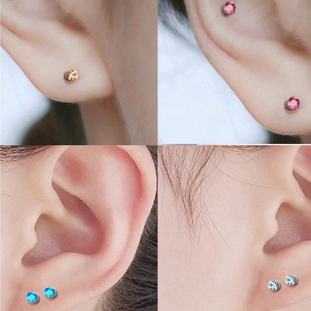 1Pair Stainless Steel Fake Ear Ring Studs CZ Dia 3-5mm Faux Non Pierced Ear Ring Ear Cuff For Women Men No Piercing Body Jewelry
