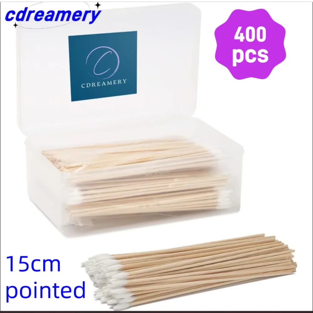100/300PCS 6 Inch Precision Tips Cotton Swabs - Long Wooden Stick Cotton Buds Pointed Cotton Swabs With Case - Cotton