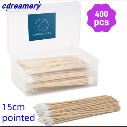 100/300PCS 6 Inch Precision Tips Cotton Swabs - Long Wooden Stick Cotton Buds Pointed Cotton Swabs With Case - Cotton