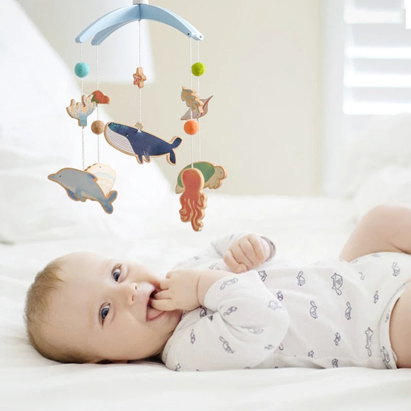 Newborn Baby Rattles Toys 0-12 Months Soft Felt Whale Bed Bell Infant Mobile Crib Hanging Musical Carousel Toy Boys Girls Gift