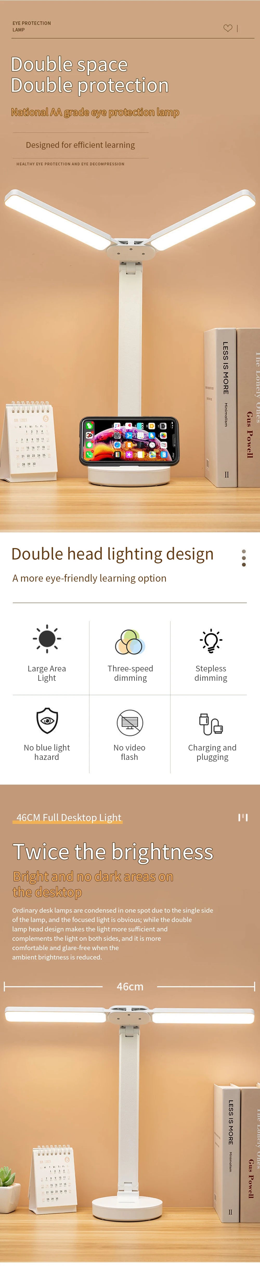 LED Desk Lamp 3 Levels Dimmable Touch Night Light USB Rechargeable Eye Protection Foldable Table Lamp For Bedroom Bedside Readin