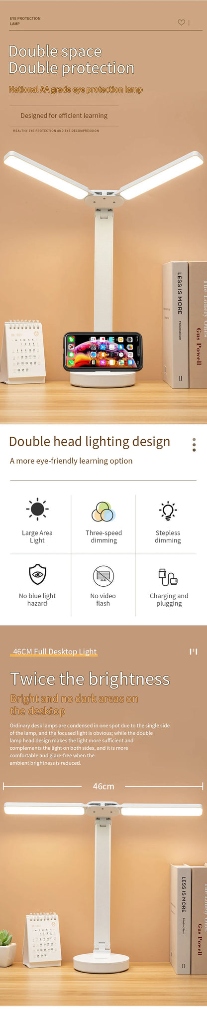 LED Desk Lamp 3 Levels Dimmable Touch Night Light USB Rechargeable Eye Protection Foldable Table Lamp For Bedroom Bedside Readin