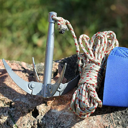Folding Boats Anchor With Rope Outdoor Grappling Hook Survival Tool Sturdy Durable For Small Boat Canoes Fishing Supplies