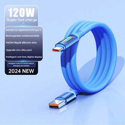 NNBILI 120W 6A Fast Charge USB Type C Quick Charge Cable For Huawei P70 Samsung OnePlus Realme Phone LED Digital Display Cables