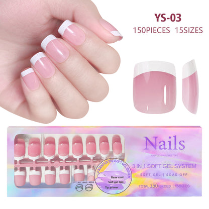 150pcs Nude White Fake Nails Need Adhesive Glue Glitter Press on Nails Women Wearable Nail Art Stickers Full Finished False Nail