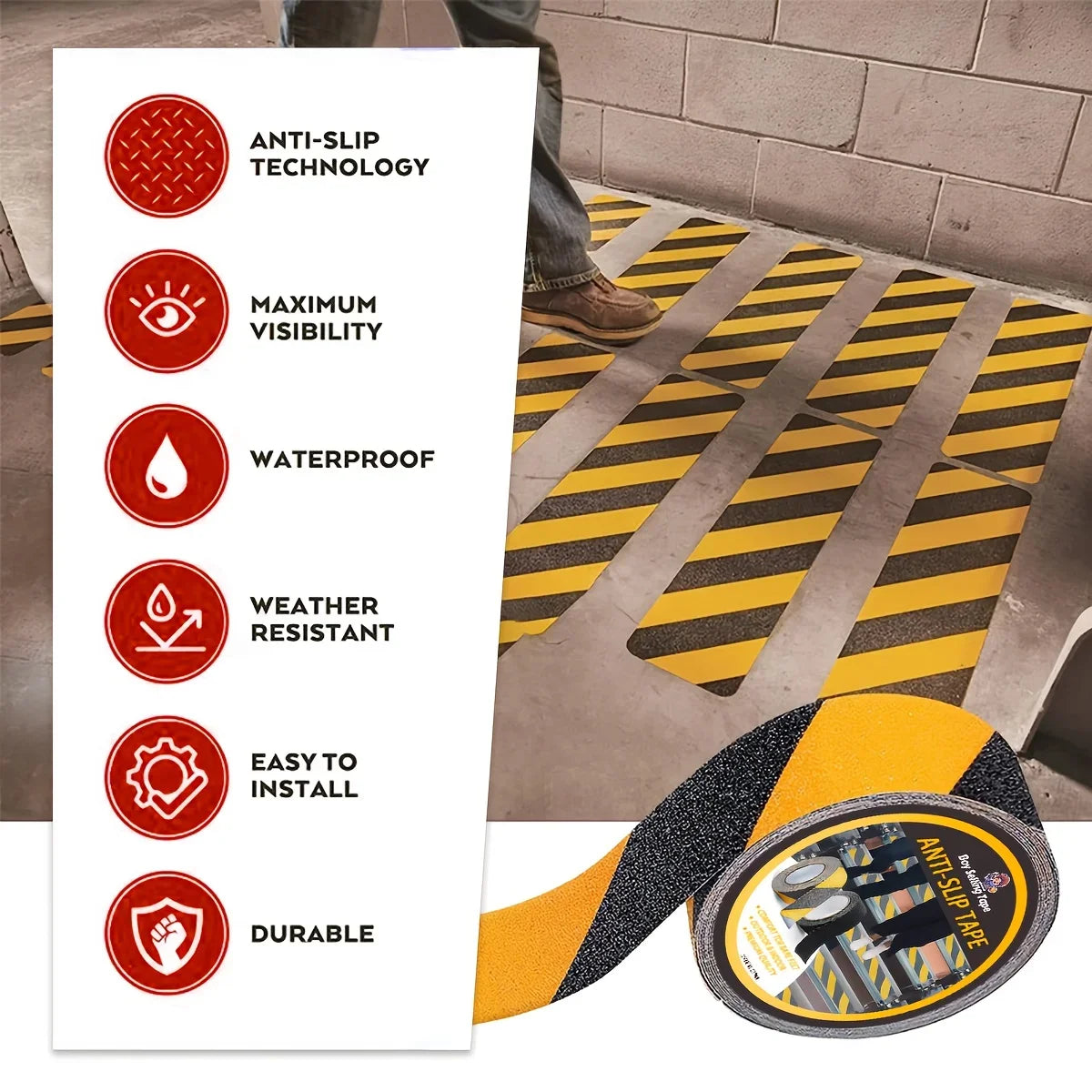 Anti slip safety tape， used for anti slip of stairs and steps, strong ground grinding tape  (Yellow/black)hazard warning tape