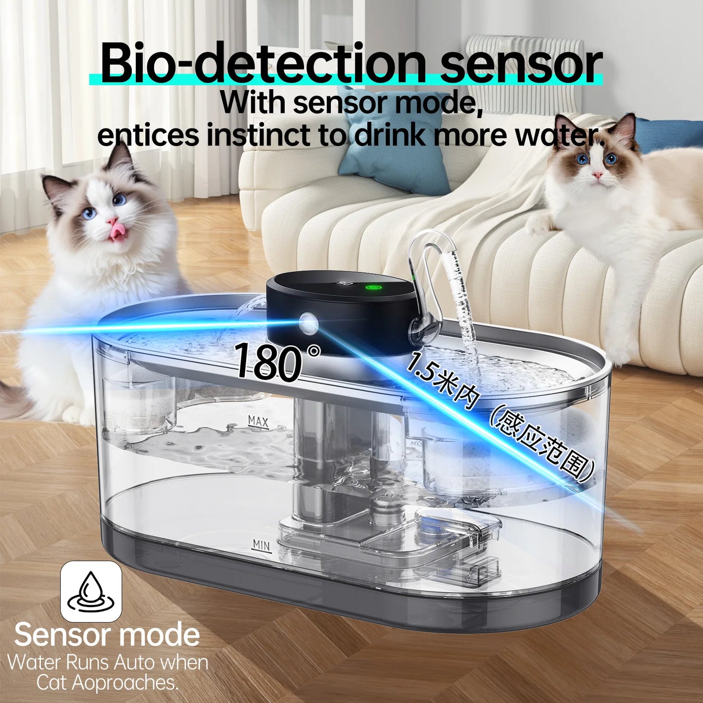 Stainless Steel Wireless Smart Cat Water Fountain 5000mah Pet Water Dispenser for Dog Cat Infrared Sensor Pet Drinkier Fountain