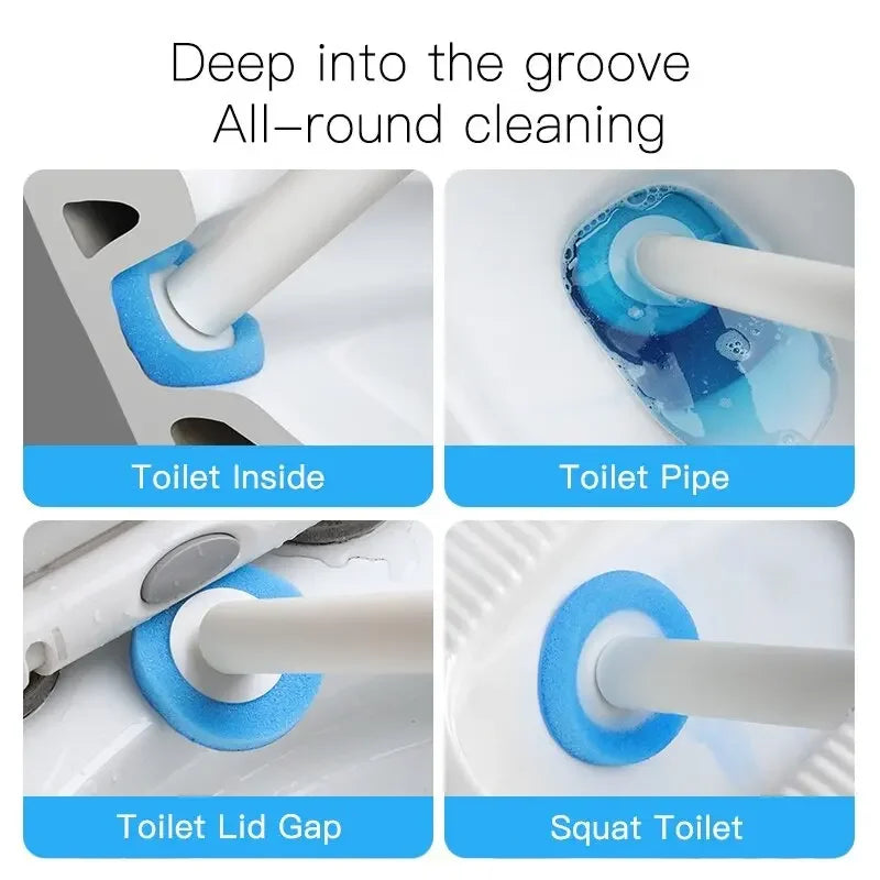 Disposable Toilet Brush Cleaner with Long Handle Bathroom Cleaning Sponge Brush with Replaceable Brush Head Toilet Accessories