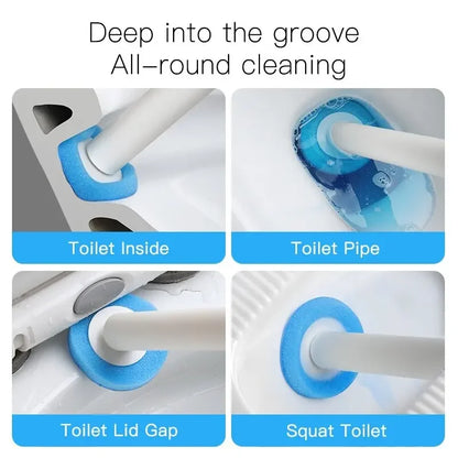 Disposable Toilet Brush Cleaner with Long Handle Bathroom Cleaning Sponge Brush with Replaceable Brush Head Toilet Accessories