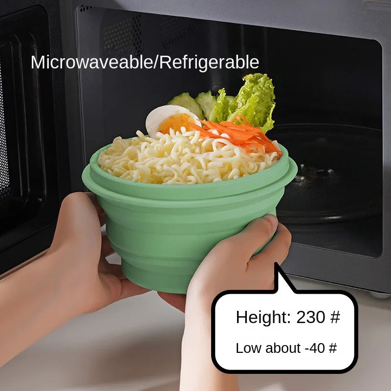 Silicone Bowl Foldable with Lid Camping Baby Travel Portable Round Large Food Container Heat Resistant Salad Bowl