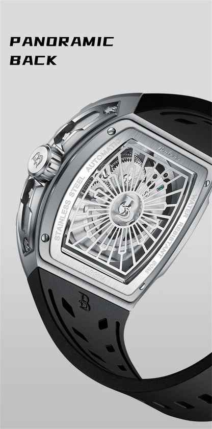 Men Mechanical Winding Watch Montre Homme 2024 New BRUBOSES 5ATM Water Resistant Luminous Tonneau Quartz Wristwatch WIth Diamond