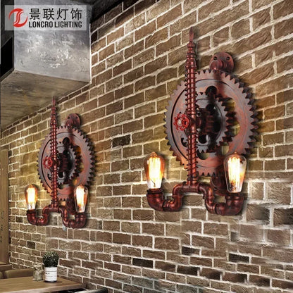 Industrial Style Wall Lamp Living Room Personalized Creative Gear Water Pipe Bedroom Decorative Wall Hangings Wall Retro Lamps
