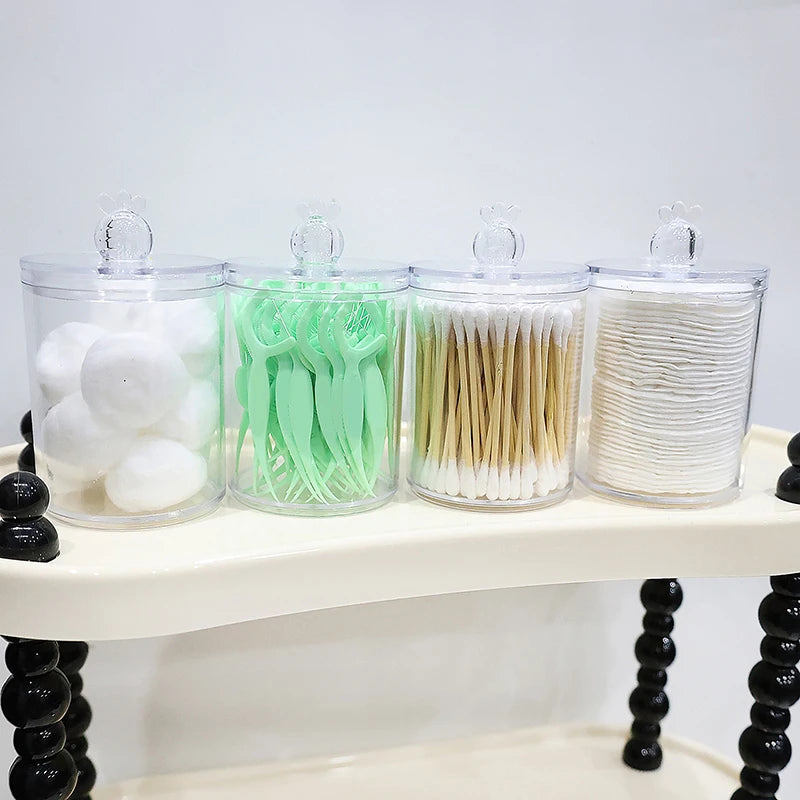 Cotton Swab Storage Box Makeup Jewelry Organizer Round Transparent Jar Bathroom Cosmetic Home Organization