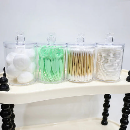 Cotton Swab Storage Box Makeup Jewelry Organizer Round Transparent Jar Bathroom Cosmetic Home Organization
