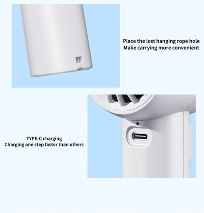 Digital display handheld fan with outdoor portability, USB rechargeable, featuring strong wind power, extended battery life.