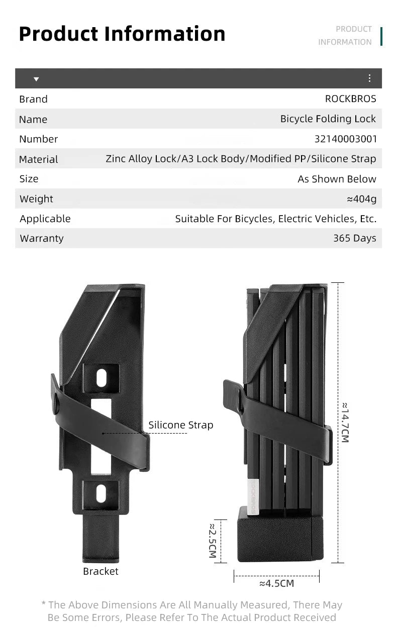 ROCKBROS Bike Lock Electric Bicycle Motorcycle MTB Road Bike Portable Anti-Theft Folding Password Lock Cycling Accessories