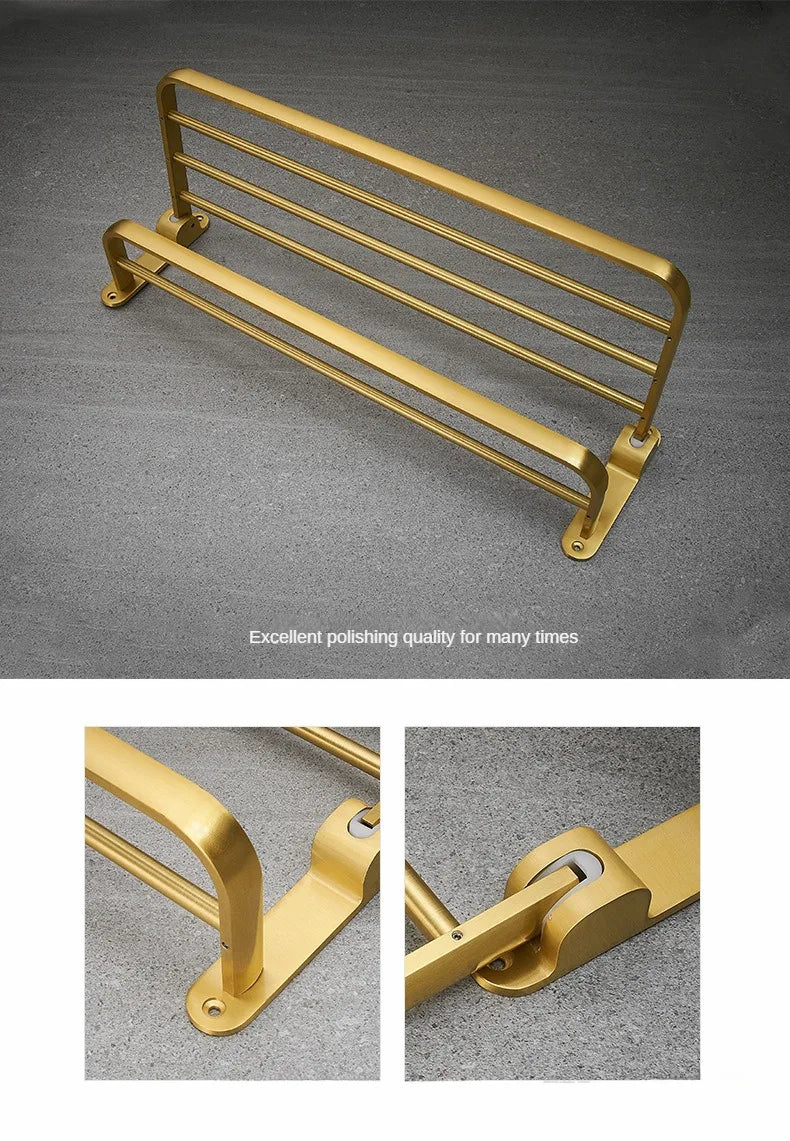 Bathroom Accessories Brushed Gold Space Aluminum Towel Rack Shelf European Hardware Pendant Set Storage Bar Paper Holders