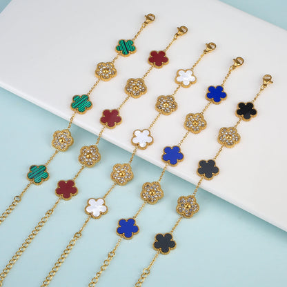 Silver Color New Design Plant Five Leaf Flower Bracelet Single sided Plum Blossom Stainless Steel Jewelry Women's Clover