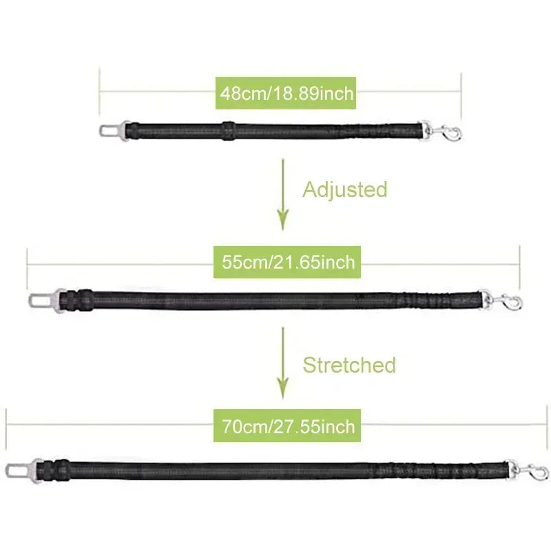 Adjustable Dog Seat Belt - Reflective Nylon Safety Lead for Car Travel, Elastic Puppy Harness for Small/Large Dogs