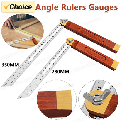 360° Angle Rulers Gauges Tri Square Sliding T-Bevel with Wooden Handle Level Measuring Tool Wooden Marking Gauge Protractor
