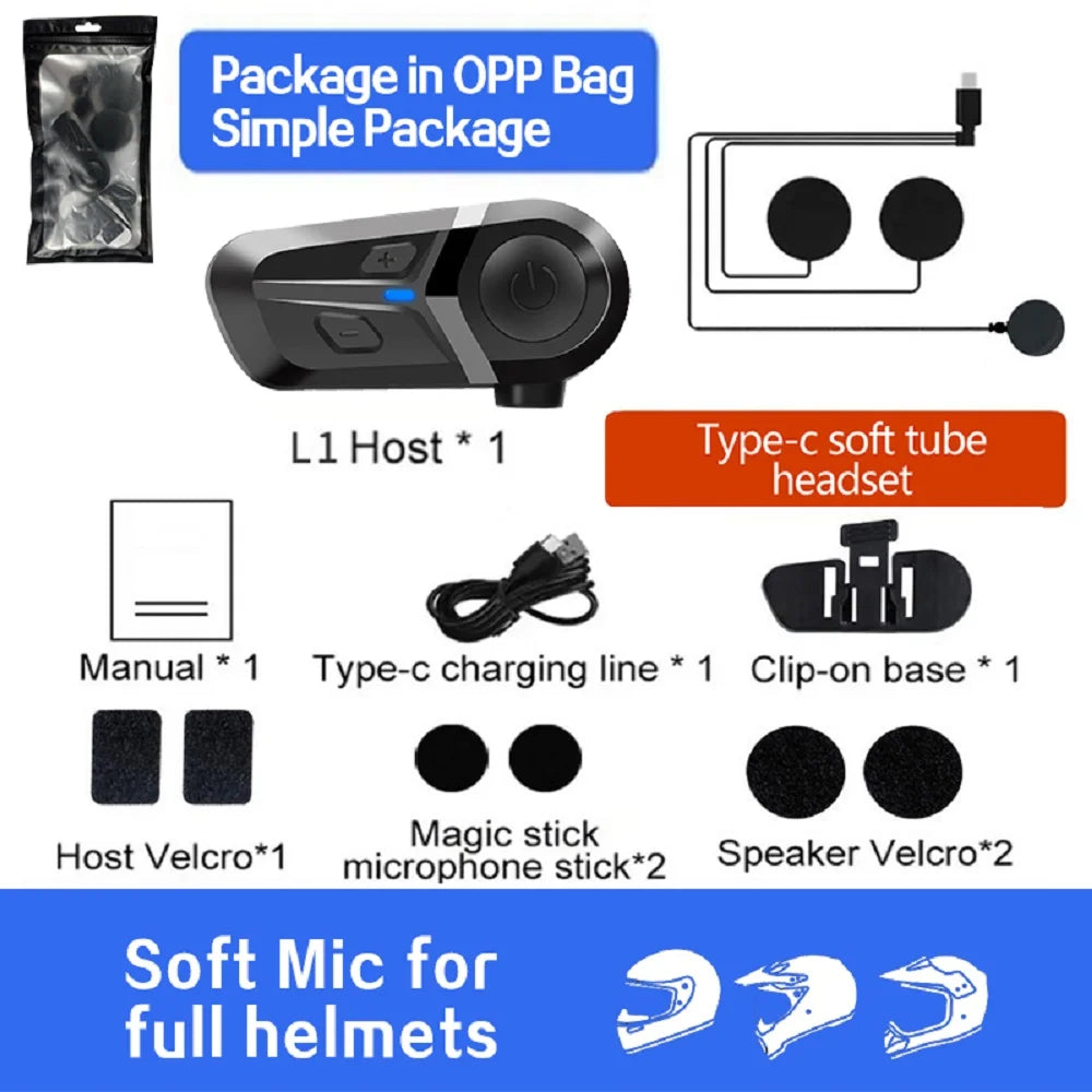 Bluetooth 5.3 Helmet Headset Wireless Hands-free Call Phone Kit Motorcycle Waterproof Earphone Music Player Speaker Moto