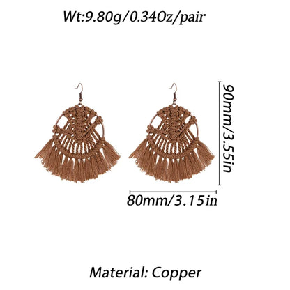 Bohemian Brown Geometric Fringe Earrings for Women Vintage Hollow Flower Beads Tassel Earrings Girls Party Jewelry Gifts