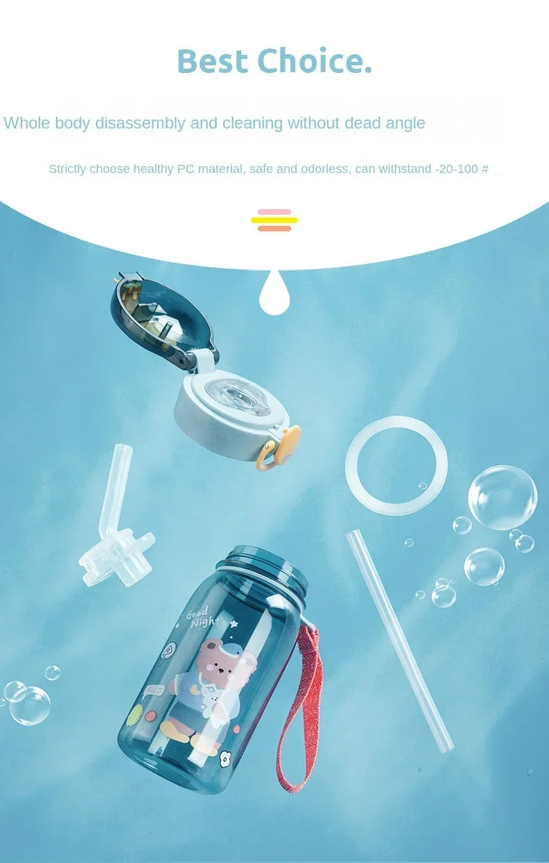 Kids Cartoon Water Sippy Cup with Straw Cute Bear Leakproof Water Bottles Outdoor Portable Drink Bottle Children's Lovely Cup