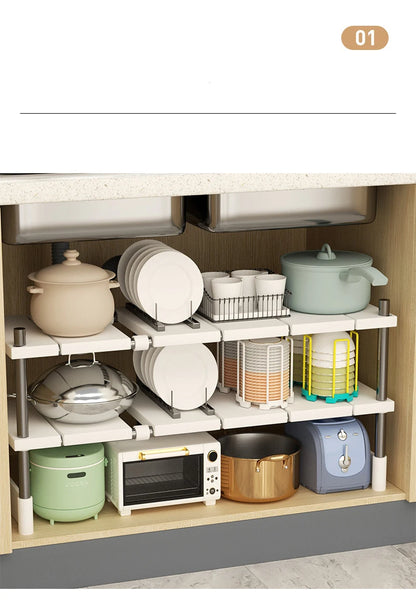 Stackable Storage Rack Multifunctional Telescopic Sink Holder Wardrobe Layered Partition Rack Closet Sorting Shelves Organizer