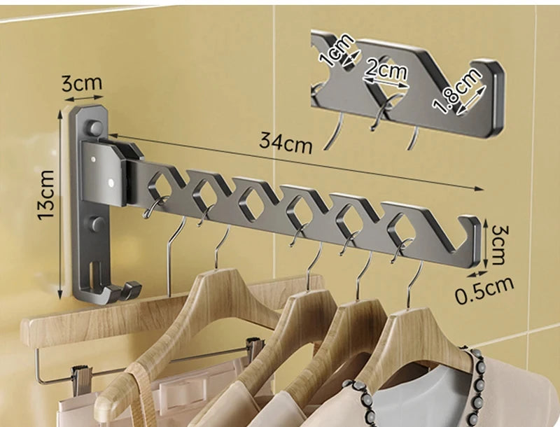 Wall Mounted Clothes Hanger No Punching Folding Drying Racks Collapsible Multi-Purpose Clothes Drying Rack Bathroom Space Saving