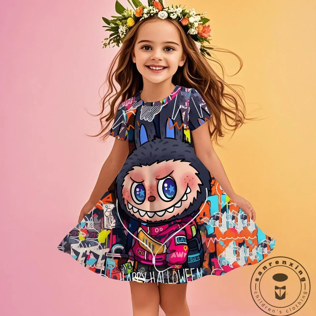 Labubu 2025 Girl Clothes Fashion Summer Dress Children Dresses Cute Cartoon Sleeveless Comfortable New Design 3D Print Labubu