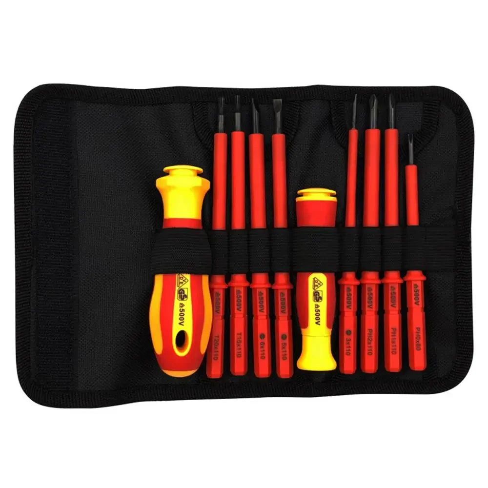 10PCS Insulated Screwdriver with an Interchangeable Head Plum Blossom Head Slotted Head