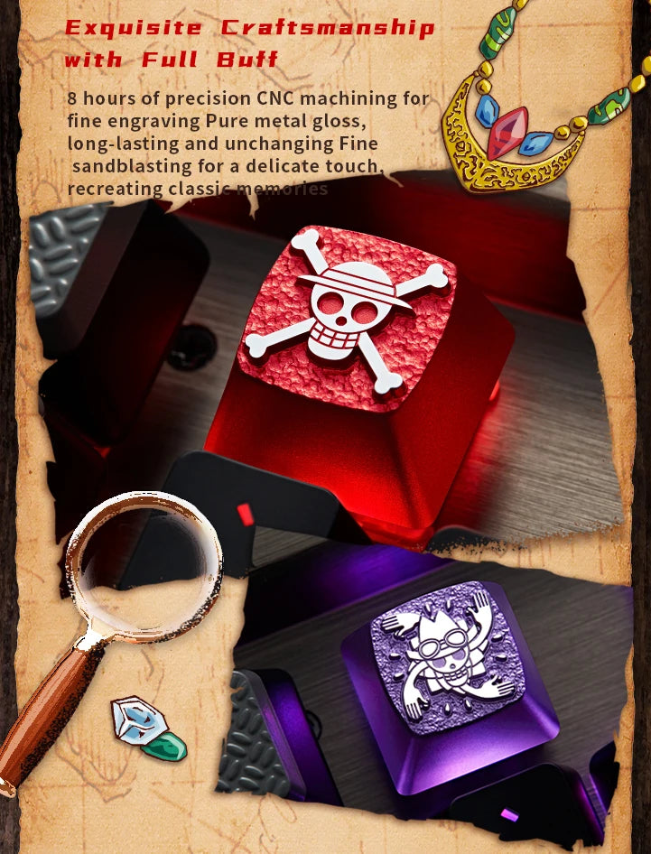 Zomoplus One Piece Metal Keycap Aluminum Artisan Keycap for Mechanical Keyboard Officially Licensed Anime Gaming Keycap