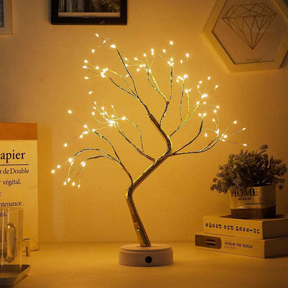 LED Tree Lights Artificial Decorative Fairy Light Battery Operated Tabletop Bonsai Lamp for Party Holiday Camping Summer Decor