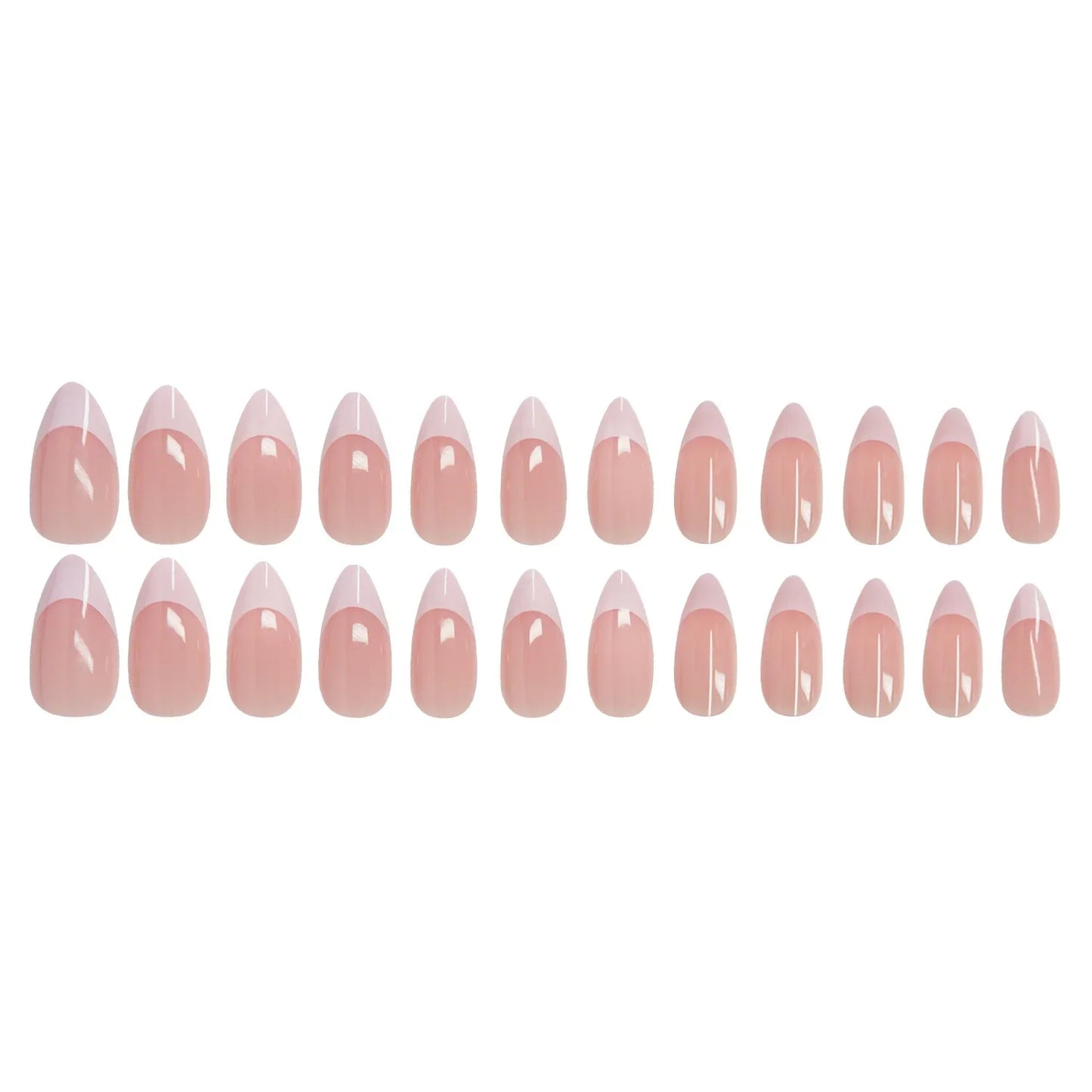 24pcs Fingertips White Press on Nails Pink Almond Wearing Nail Stickers Simple French False Nails Manicure for Women Free Glue