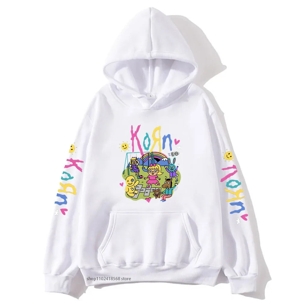 Cartoon Graphic Korn Hoodies Kawaii Music Band Print Sweatshirts Mens Clothes Winter Casual Fleece Streetwear Women Unisex Tops