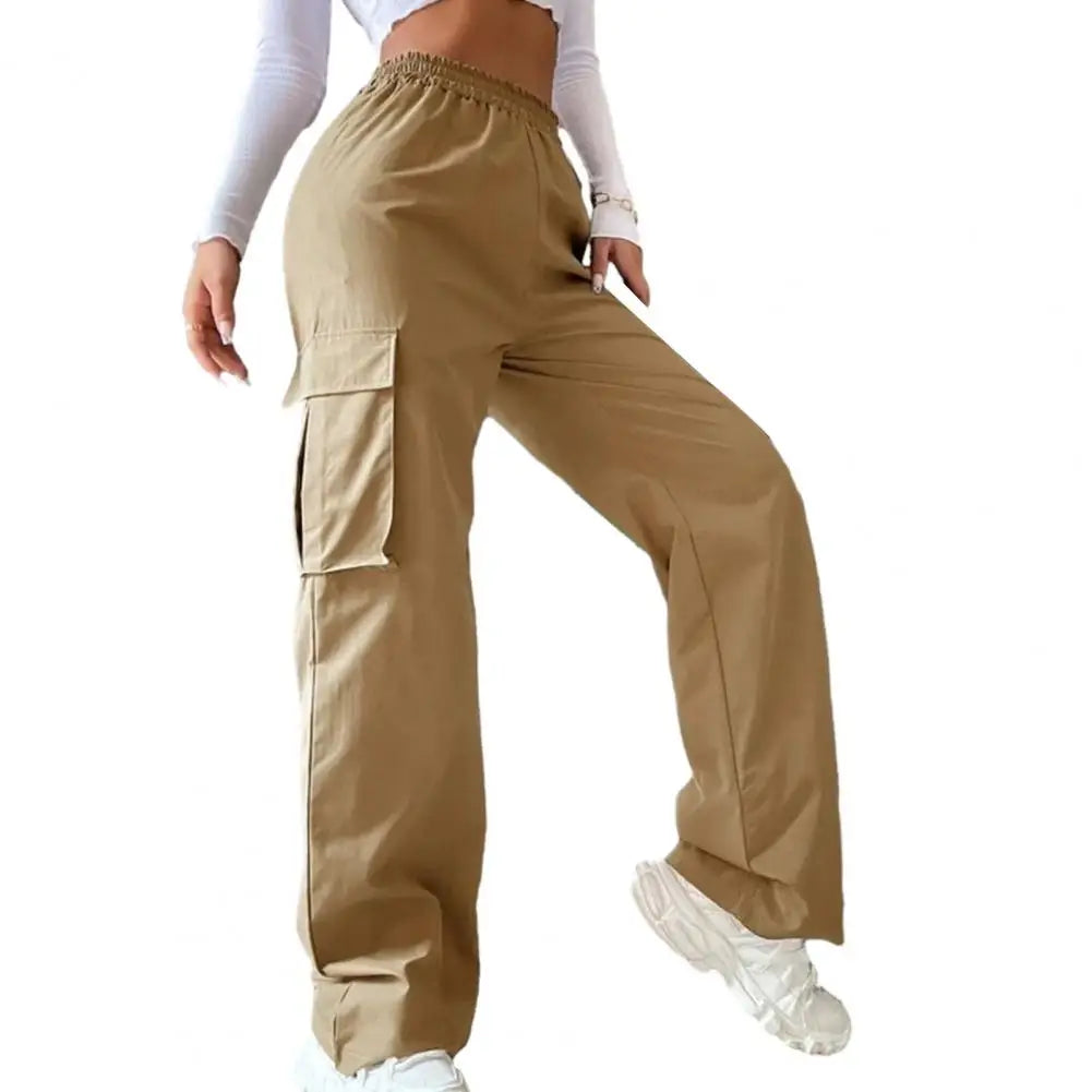 Women Cargo Pants Stylish Women's Cargo Pants Trendy Wide Leg Trousers with Elastic Waist Pockets Casual Korean for Spring