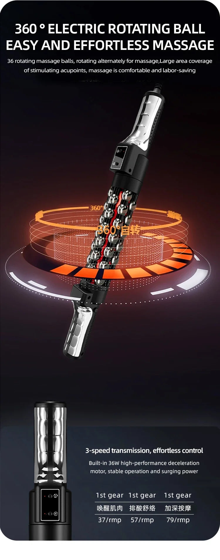 Relaxed Red Light Heated Massage Device 36W Roll Massager 360 Rotating Inner Ball Roller For Whole Body Anti Cellulite