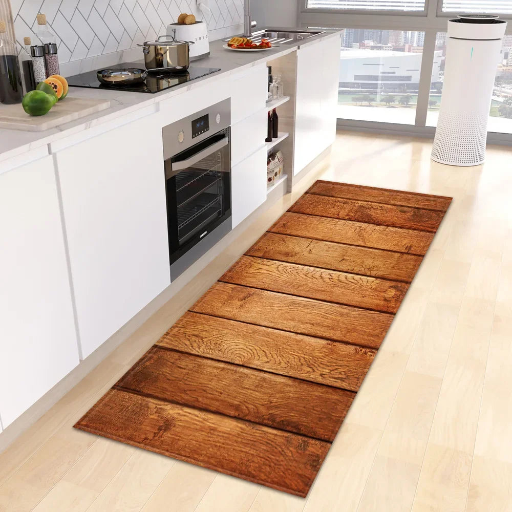 VIKAMA Retro Creative Wooden Long Floor Mats Modern Chinese Kitchen Carpet Bathroom Floor Mats Hallway Floor Mats Home Decor