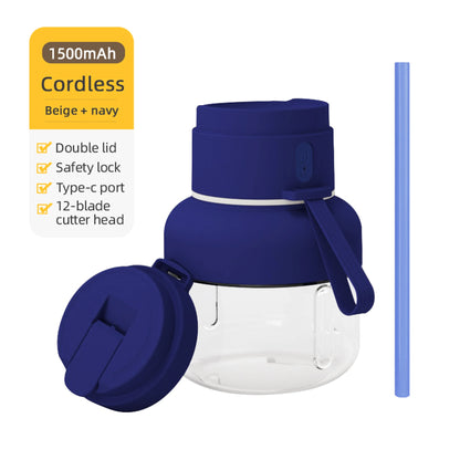 Portable electric juicer blender, wireless USB charging, straw cup, button control, blender portable.