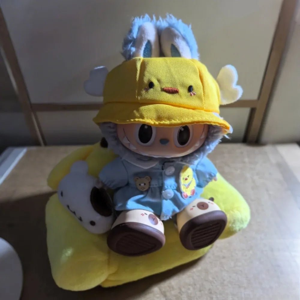 Labubu Doll Mini Sofa with Storage Bag Kawaii 17cm V1 V2 Labubu Transparent Crossbody Bag Cute Plush Doll Accessories Toy Gifts