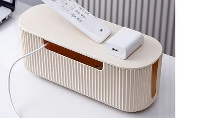 Creative Simple Wire Box Bamboo Wood Cover Cable Management Box Plug Board Storage Box Power Cord Charger Storage